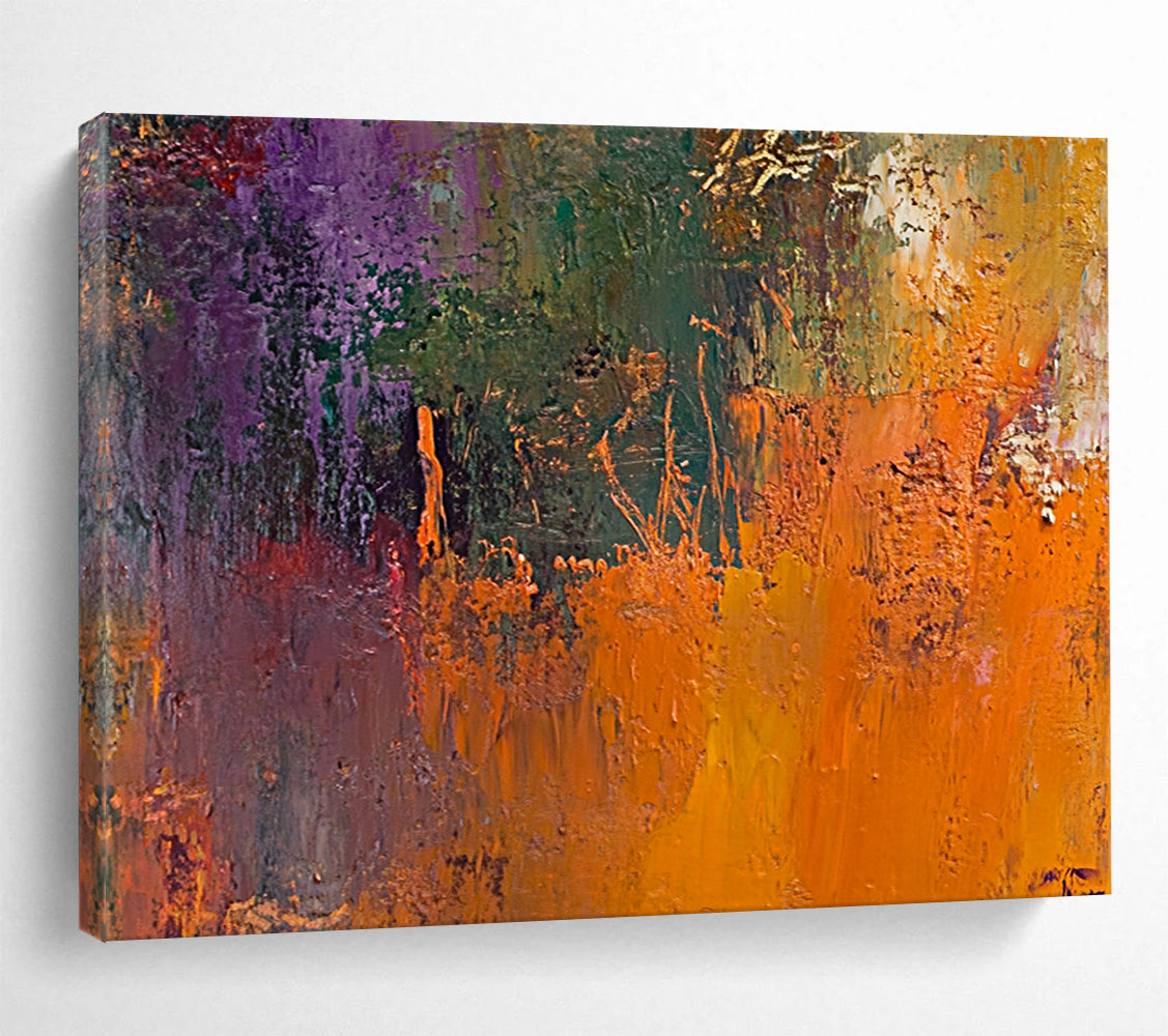 “Vibrant Textured Abstract” - Purple, Green, Orange with Thick Impasto - Painting On Canvas HB1394