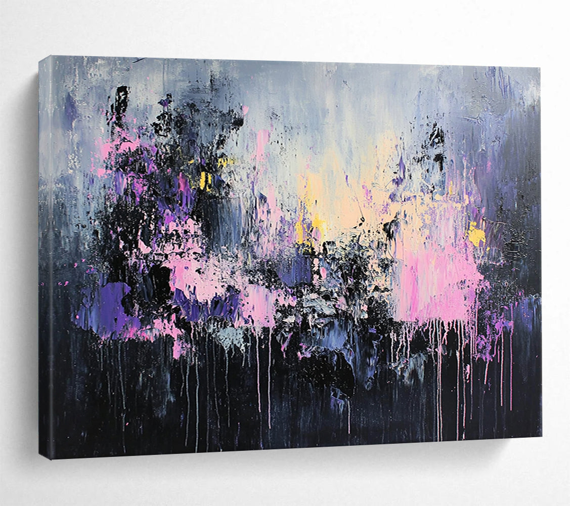 “Mystic Purple Drips” - Purple, Pink, Gray, Black, Dripping Abstract Painting On Canvas HB1051