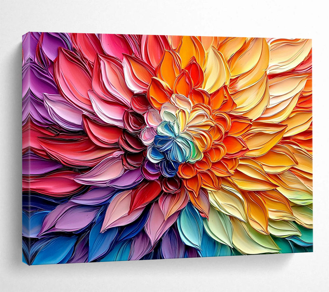 “Textured Rainbow Flower” - Multicolor, Textured Flower Painting On Canvas HB0745