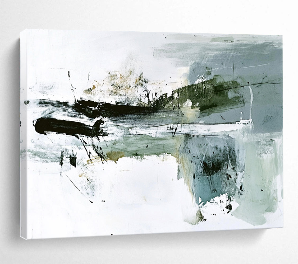“Abstract Black and White” - Black, White, Gray, Dynamic Brushstrokes Painting On Canvas HB0944