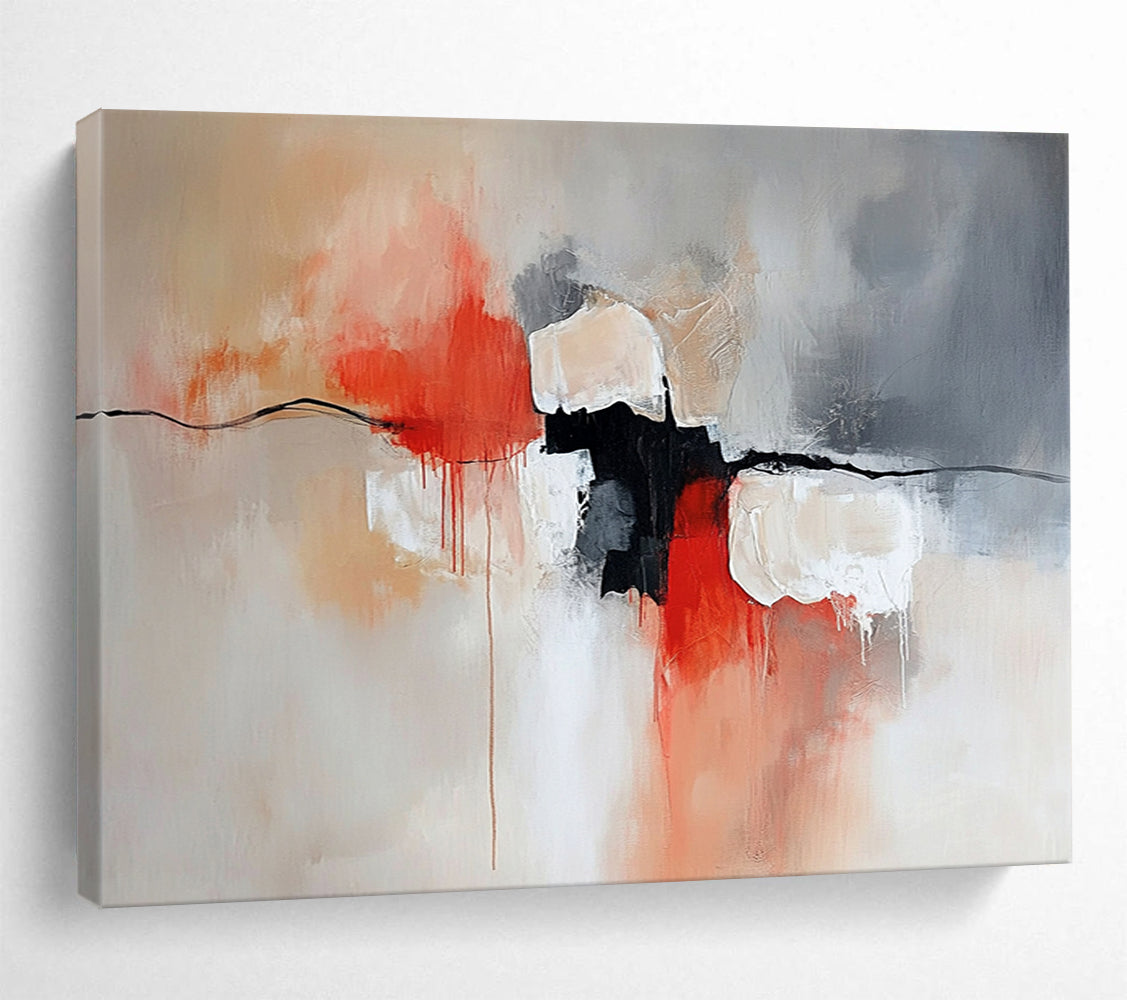 “Coral and Gray Fusion” - Coral, Gray, Black, Abstract Shapes - Abstract Acrylic Painting HB1546