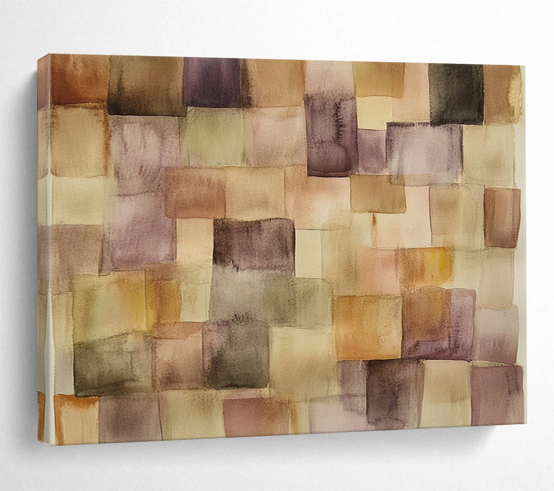 “Watercolor Square Patchwork” - Brown, Purple, Beige, Softly Blended Square Shapes - Watercolor Painting HB1768
