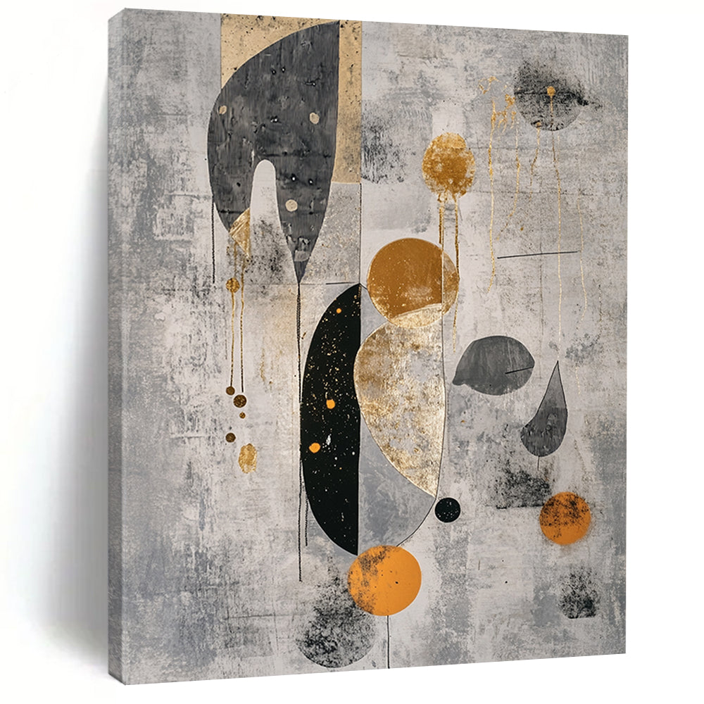 Gray, Black, Gold and Orange Geometric Shapes "Ethereal Geometry" Painting On Canvas HB331