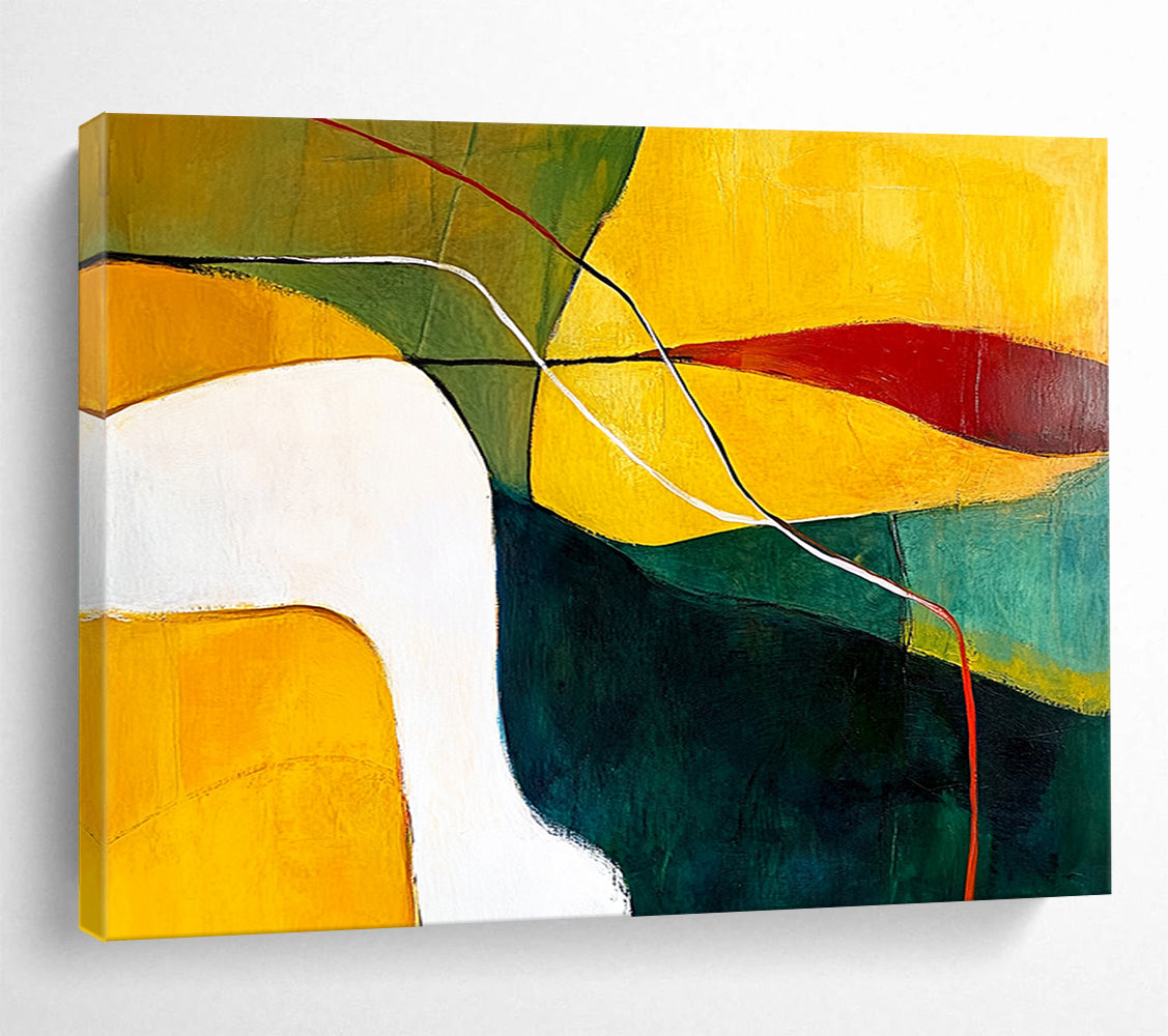 “Colorful Geometric Flow” - Yellow, Green, Red, Geometric Shapes and Lines Painting On Canvas HB0954