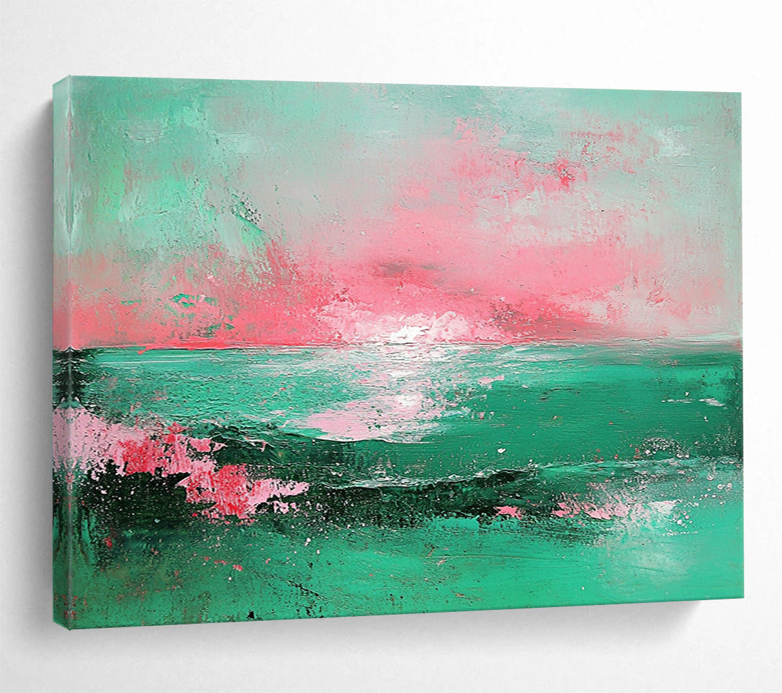 “Pastel Sea Sunset” - Mint, pink, sea scene, Abstract Landscape Painting On Canvas HB0560