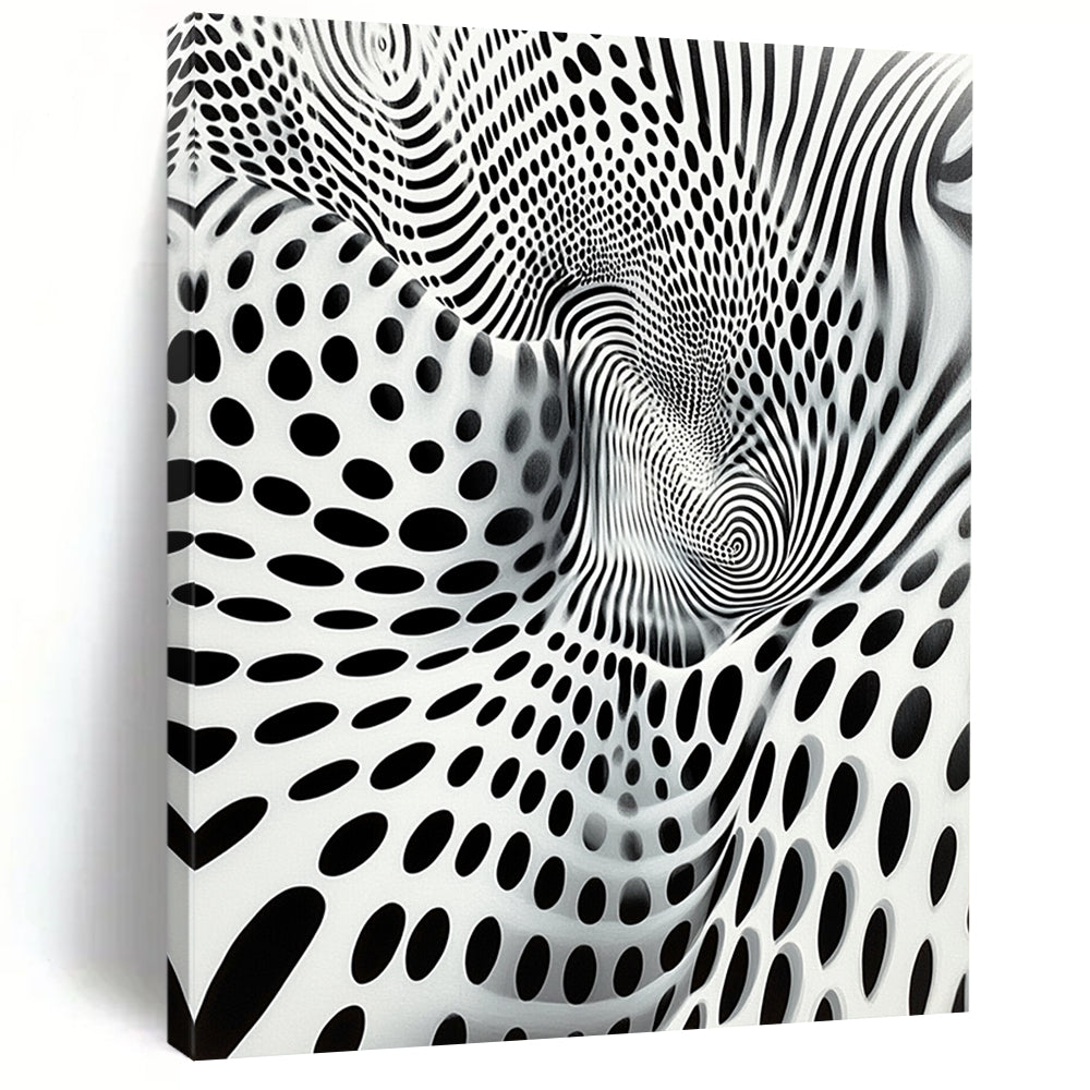 Black & White Wavy Dots and Lines - “Optical Illusion Odyssey” Painting On Canvas HB190