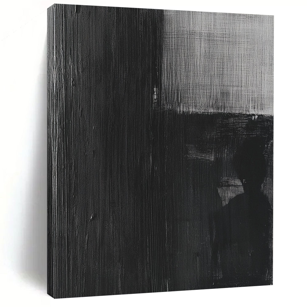 Contemporary abstract painting featuring a black and white oil depiction of an old film negative with a grainy eerie texture. DLZ1142