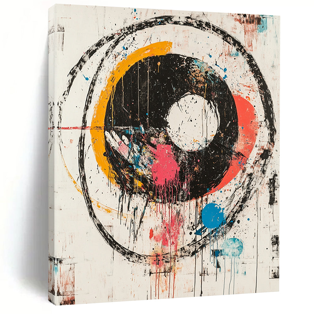 Colorful Circular Splashes with Black Rings - “Vibrant Chaos Orbit” Painting On Canvas HB181