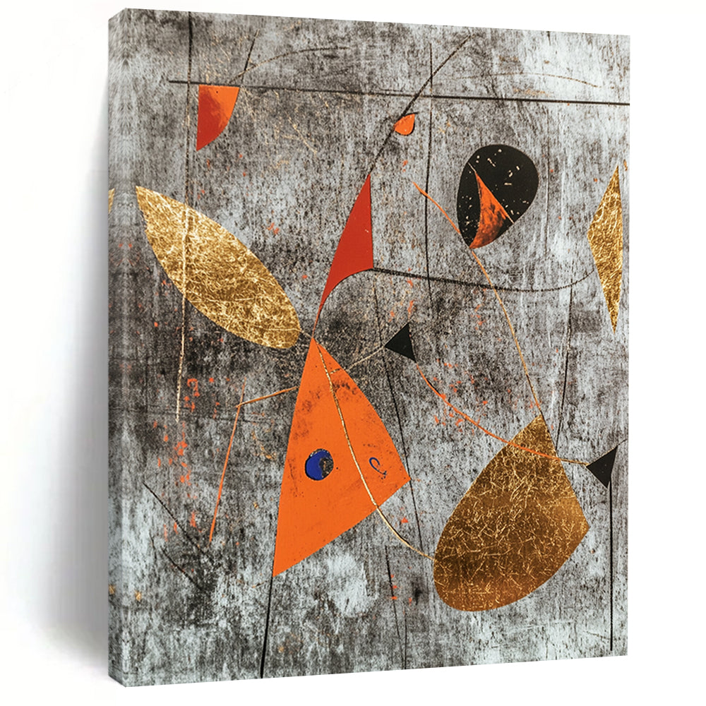 Gray, Black, Gold, Red and Orange Abstract Shapes "Dynamic Balance" Painting On Canvas HB336
