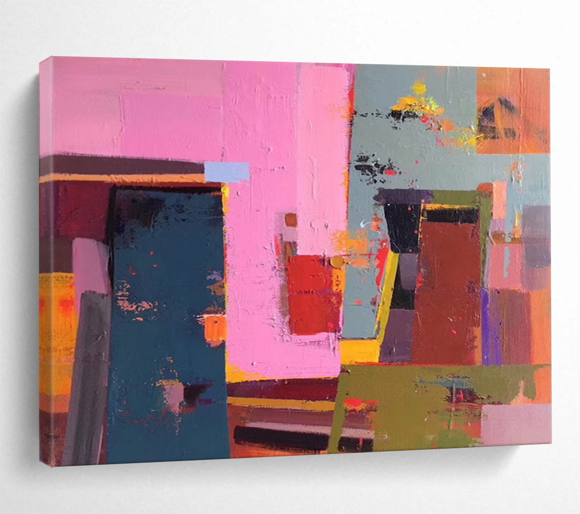 Pink - Blue - Green Color Block Abstract - Vibrant Bedroom Accent DLZ003