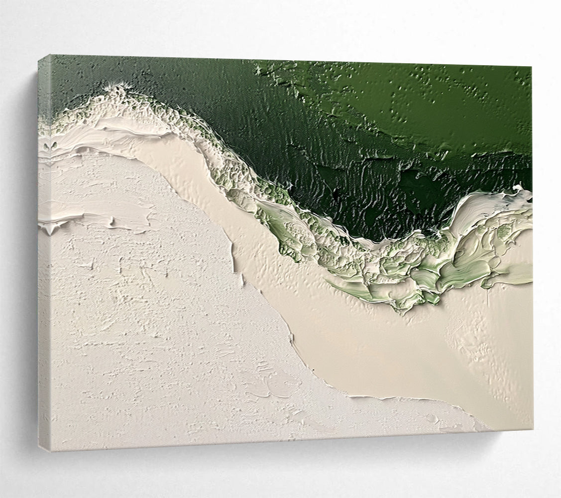 “Textured Green and White Abstract” - Green, White, Thick Textures Painting On Canvas HB0890