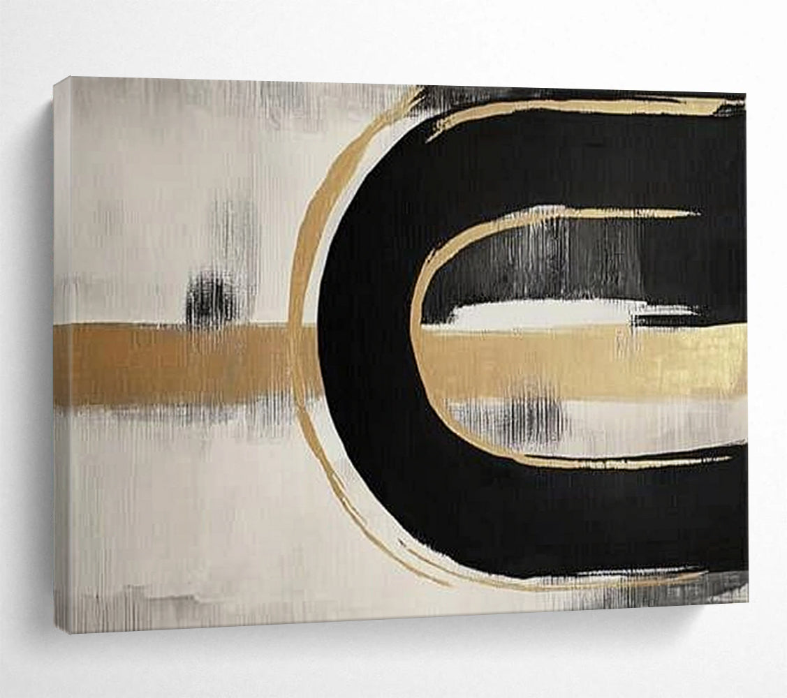 Black, Gold and White Abstract Curves "Elegant Flow" Painting On Canvas HB0412