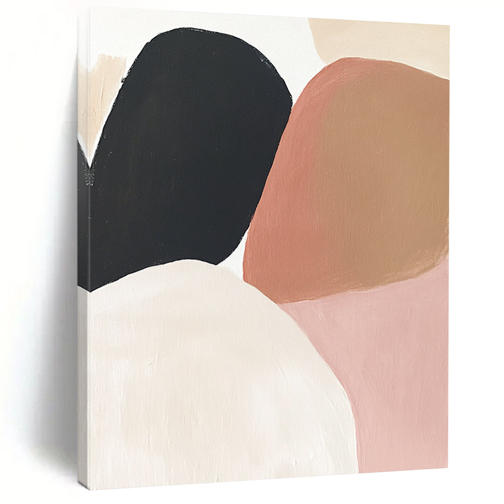 Contemporary hand-painted abstract artwork featuring earthy tones of soft pink, beige, brown, and black on a clean white background. DLZ0800