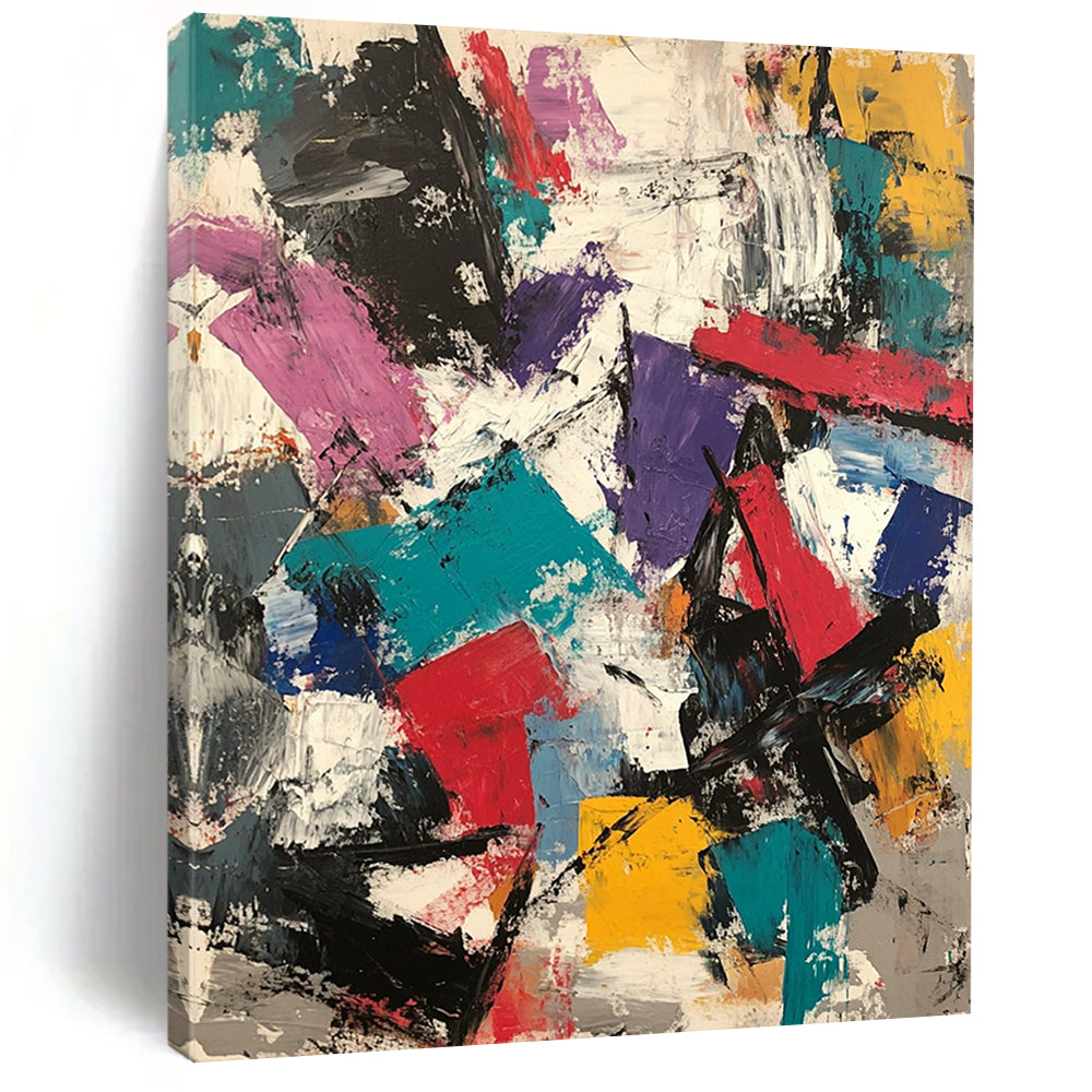 Contemporary hand-painted abstract artwork featuring thick brush strokes, vibrant colors, and layered textures in a dynamic composition. DLZ0930