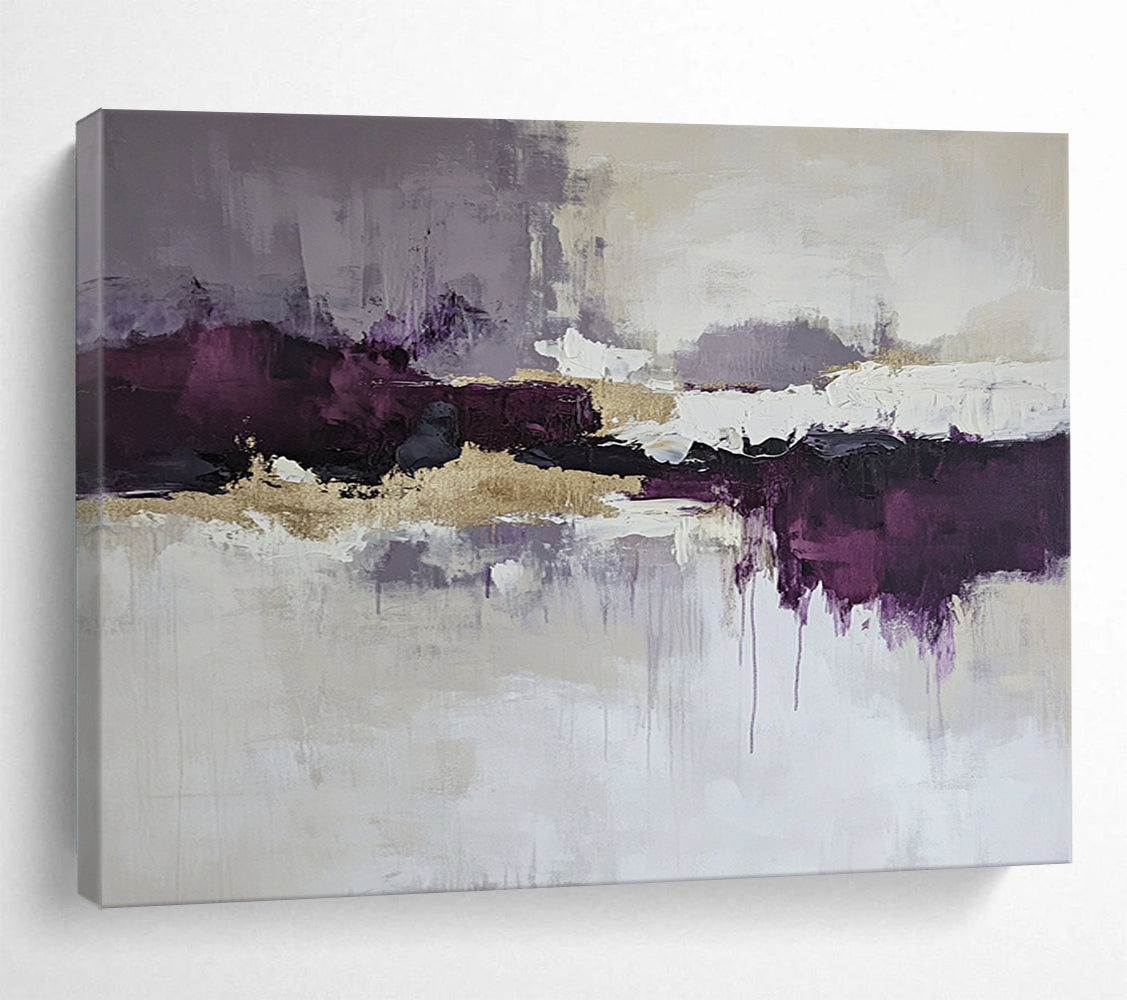 “Purple Gold Reflection” - Purple, gray, gold, white; Abstract reflection with gold; Acrylic Painting On Canvas HB1214