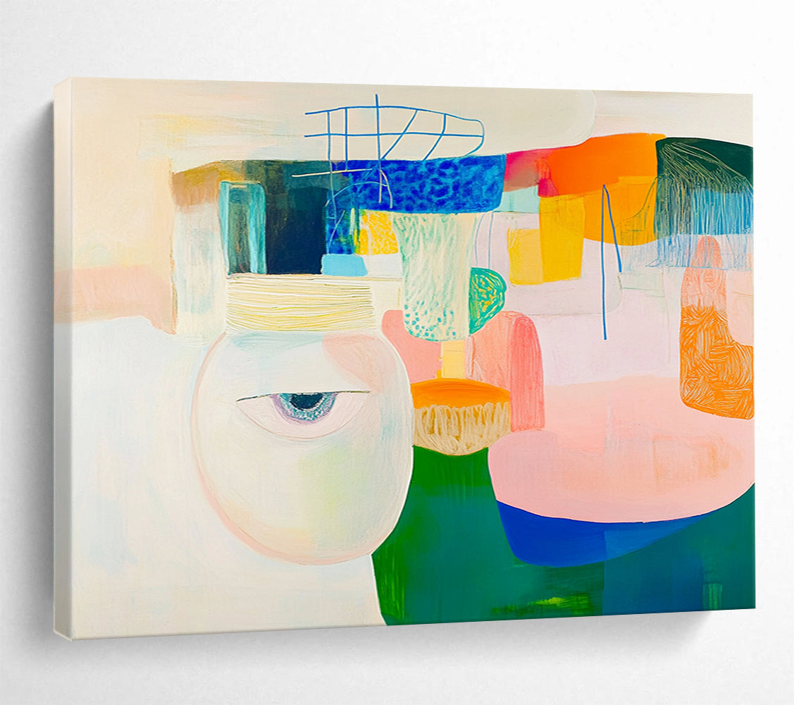 “Surreal Abstract with Eye” - Pastel colors, eye motif, Surrealist Abstract Painting HB0628