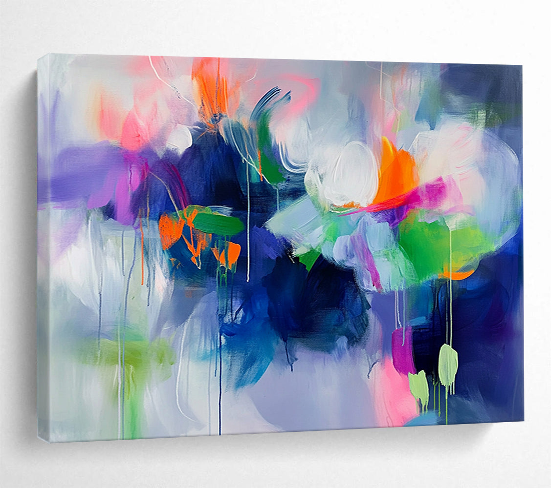 “Vibrant Floral Swirls” - Purple, Pink, Green, Orange, Abstract Flower - like Painting On Canvas HB1060