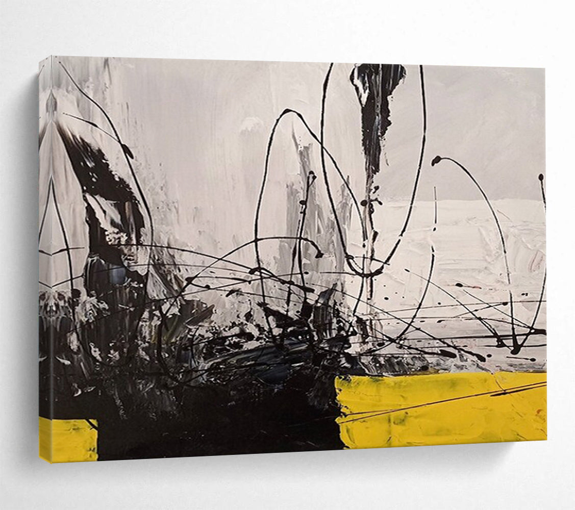 Black - White - Yellow Abstract Lines - Bold Modern Decor DLZ008