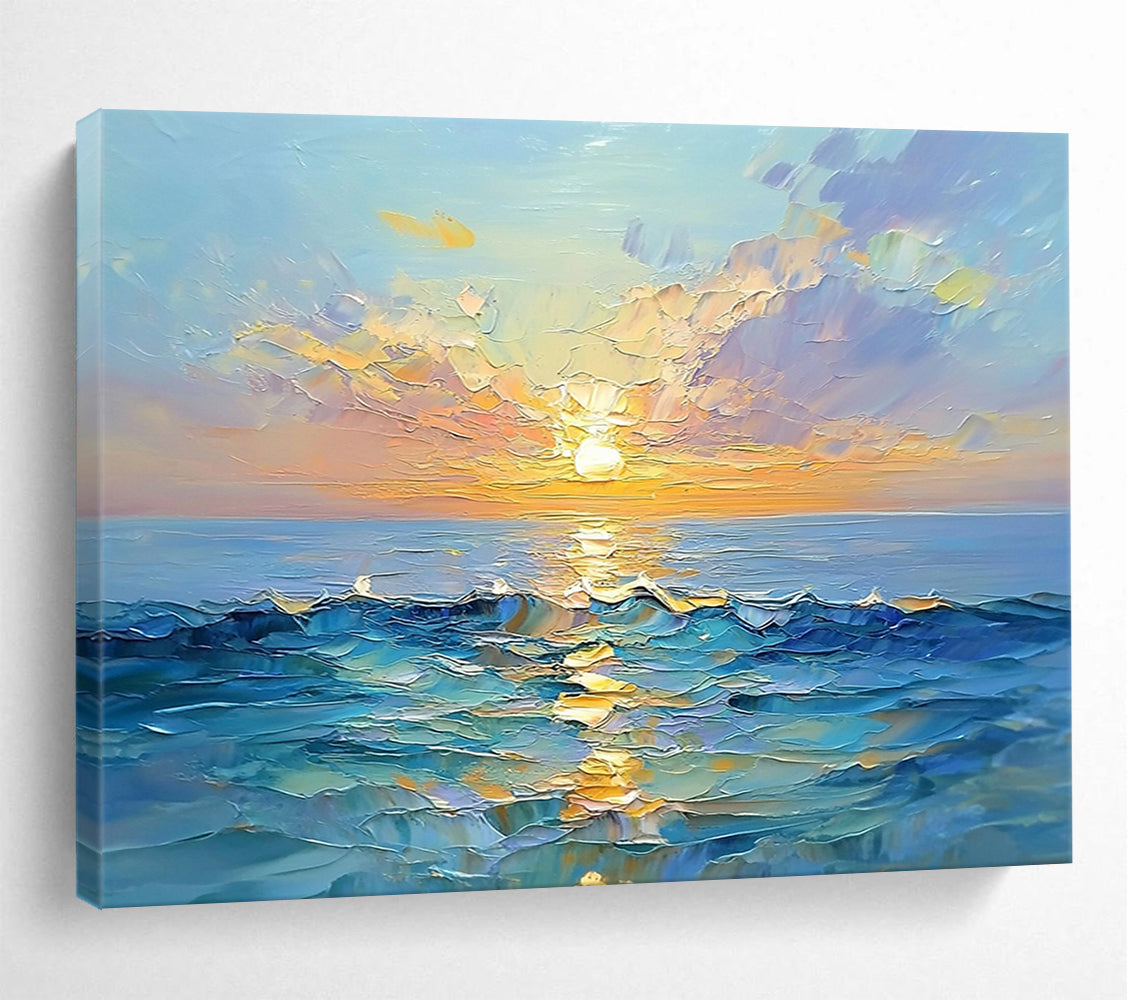 “Textured Sea Sunset” - Lush Oranges, Pinks, Purples, Blues, Impasto Ocean Sunset - Oil Painting HB1611