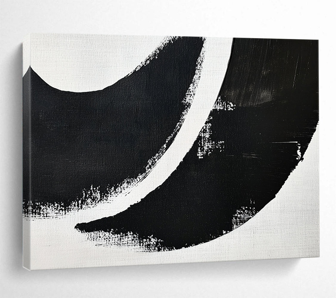 Black and White Curved Abstract Shapes - Graphic Abstract Painting On Canvas HB0493