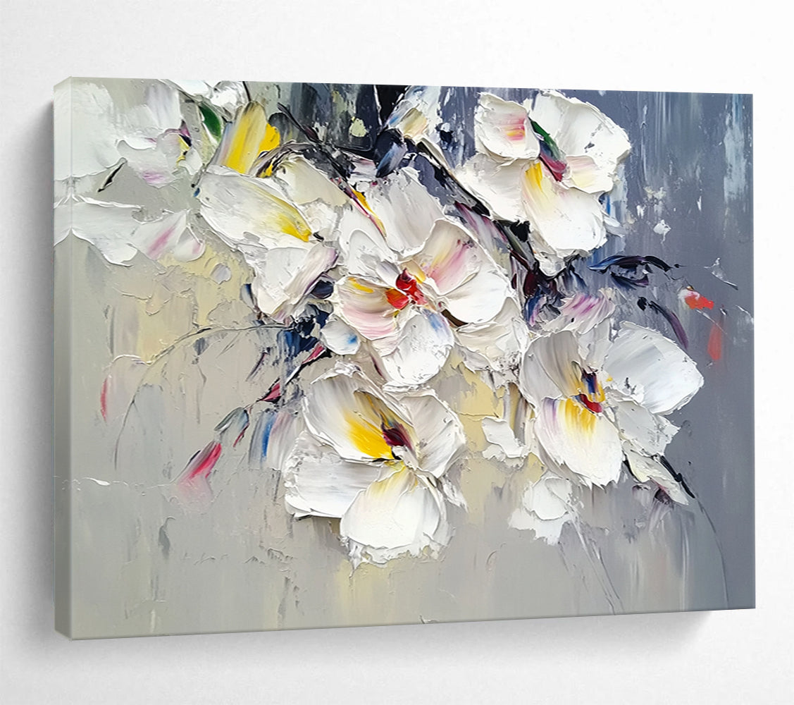 “Colorful White Orchids” - White, Yellow, Pink, Purple with Orchid Bouquet - Textured Oil Painting HB1347