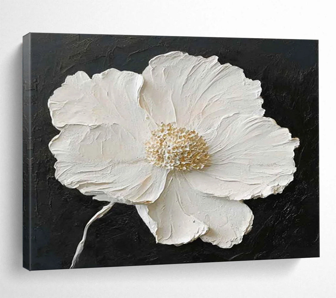 3D Relief White Flower Painting - Luxury Foyer Focal Decor DLZ091