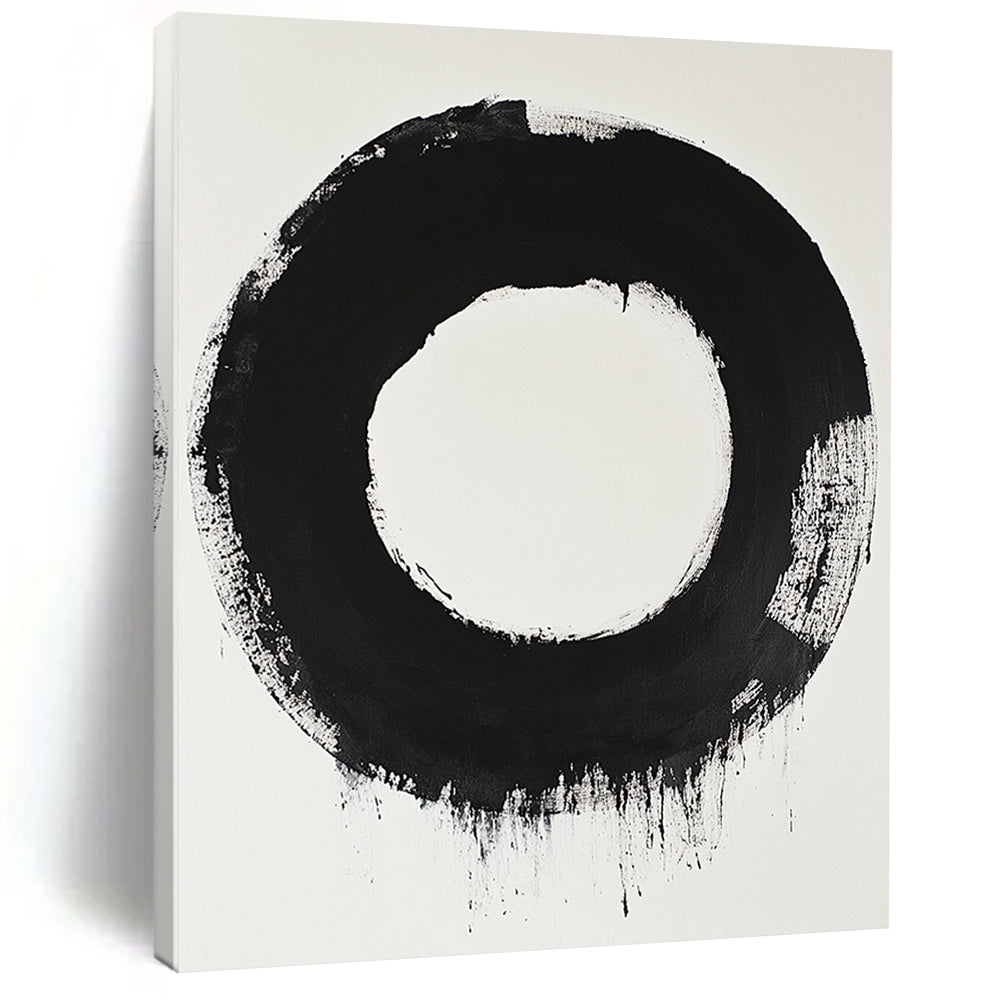 Black and White Bold Circle "Zen Simplicity" Painting On Canvas HB262