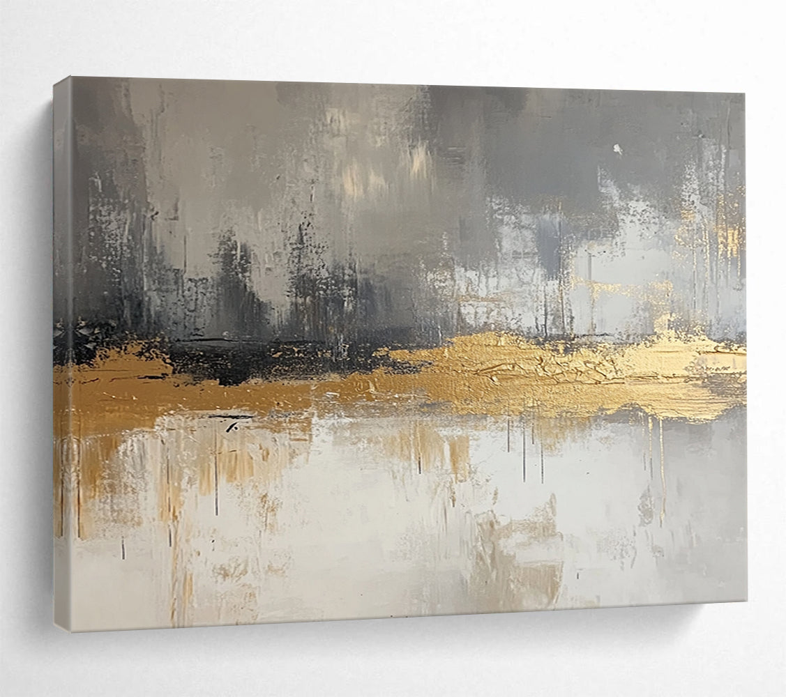 “Gilded Gray Layers” - Gray, Gold, White, Textured Abstract Layers Painting On Canvas HB1053