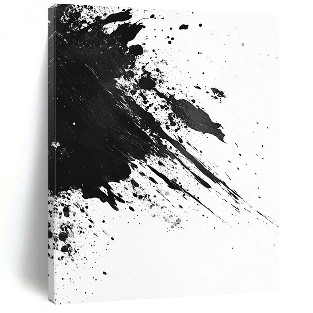 Black and White Energetic Splatter "Dynamic Impact" Painting On Canvas HB300