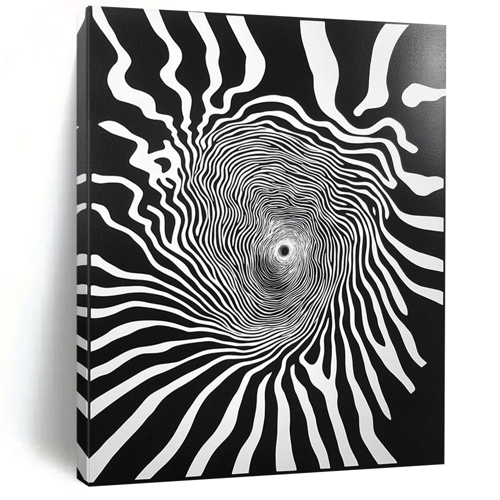 Black and White Spiral Lines "Infinite Spin" Painting On Canvas HB269