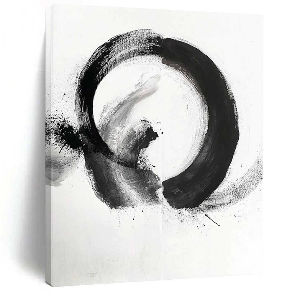 Black and White Mixed Circle "Hybrid Zen" Painting On Canvas HB279