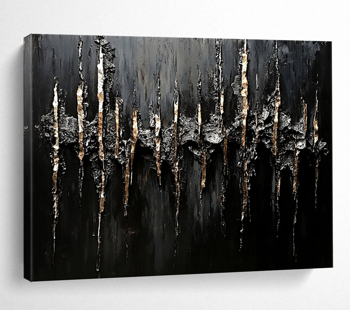 Textured Black & Gold Abstract - Impasto Minimalist Painting On Canvas HB0467