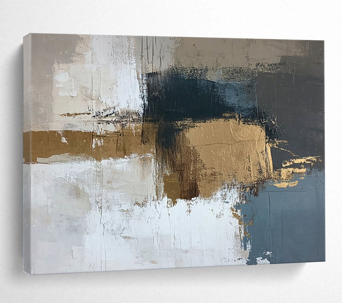 “Subtle Blends” - Beige, Blue, Gold, Textured Abstract Blocks Painting On Canvas HB1043