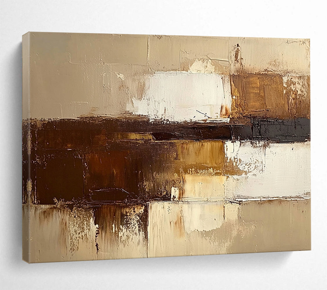 “Earthy Layers” - Brown, Beige, White, Textured Abstract Blocks Painting On Canvas HB1039