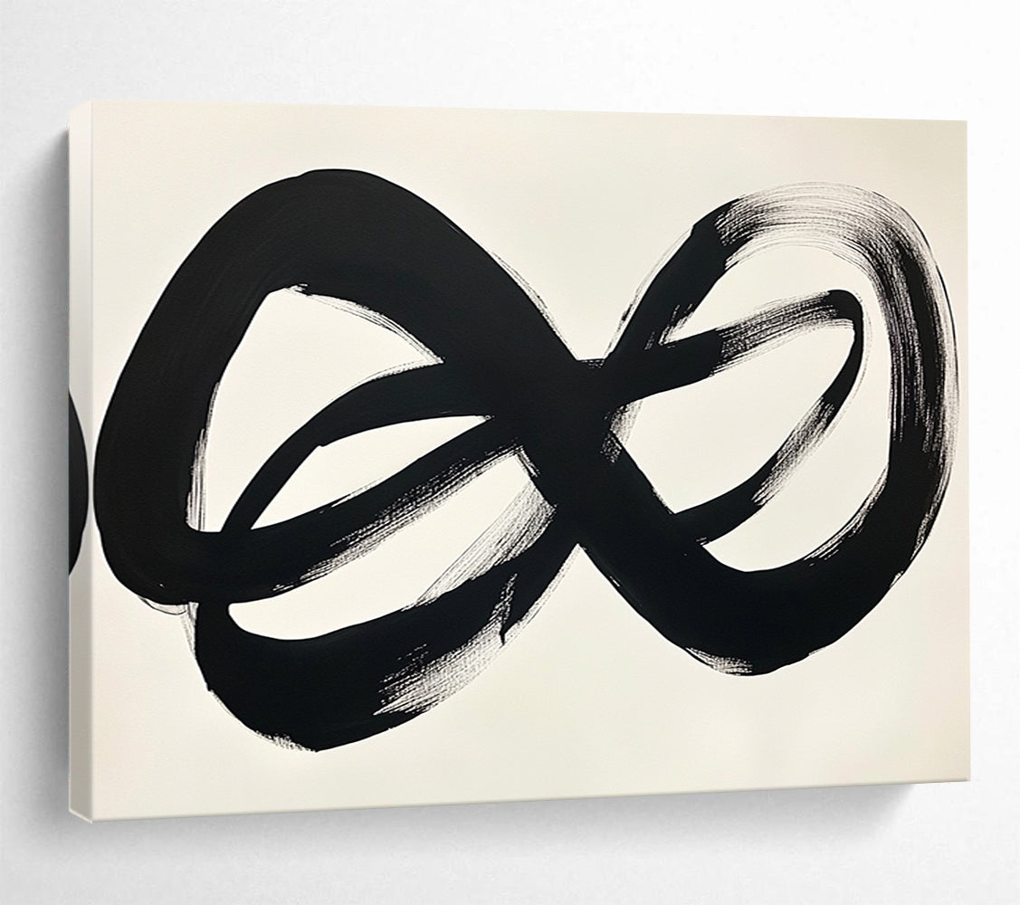 “Black Infinite Strokes” - Black, White, Minimalist Abstract Painting On Canvas HB0705
