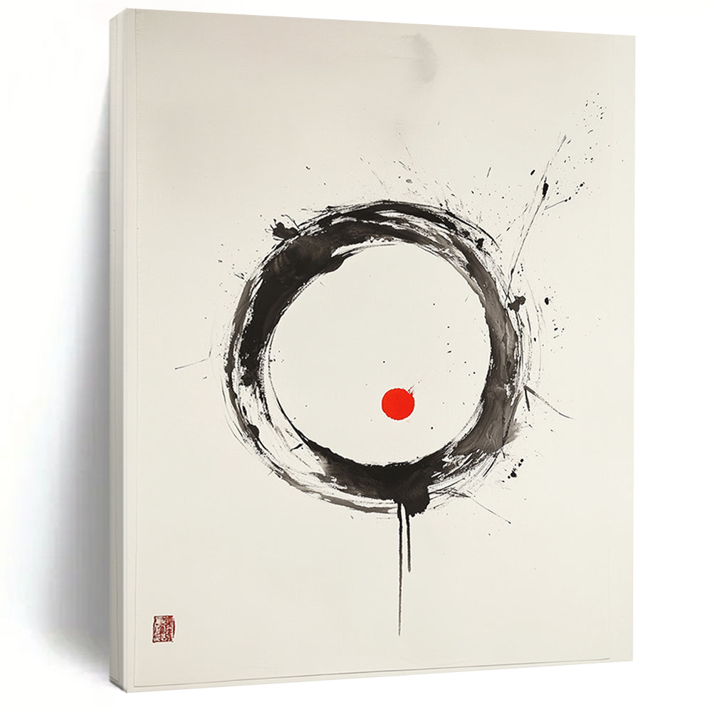 Black, White and Red Circle "Vibrant Harmony" Painting On Canvas HB273