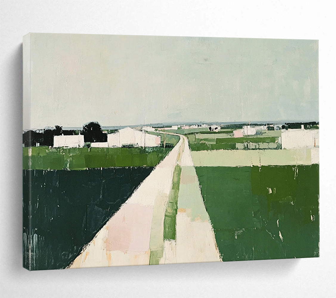 “Rural Pathway” - Green, White, Pastel Tones, Abstract Landscape - Acrylic Painting HB1480