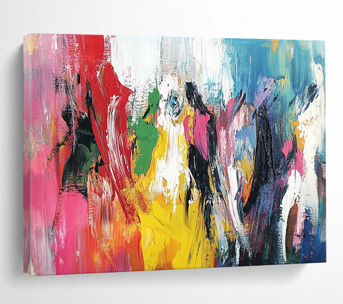 “Rainbow Figure Abstract” - Red, Yellow, Green, Blue, Pink with Colorful Forms - Painting On Canvas HB1375