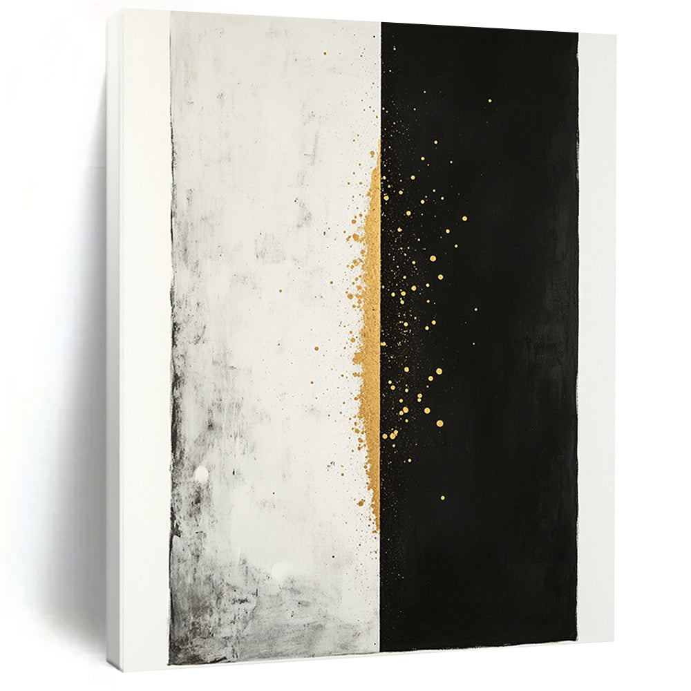 Black, White & Gold Split Dots - “Celestial Divide” Painting On Canvas HB194