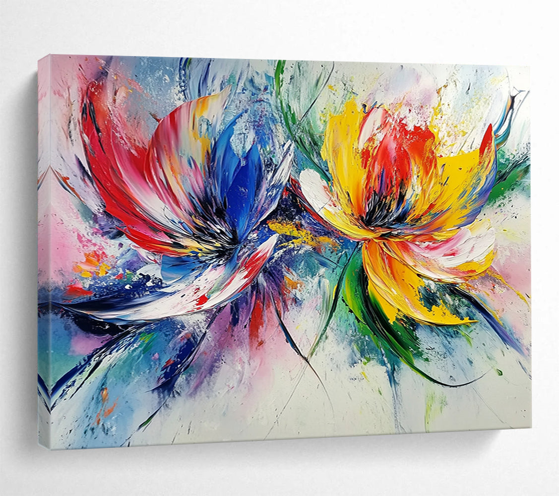 “Colorful Floral Burst” - Red, Blue, Yellow, Abstract Flowers - Fauvist Acrylic Painting HB1512
