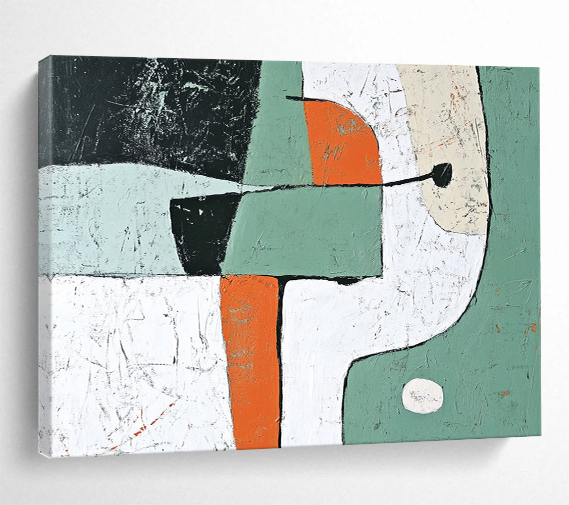 “Playful Shapes” - Green, Orange, White, Abstract Forms - Modernist Acrylic Painting HB1529