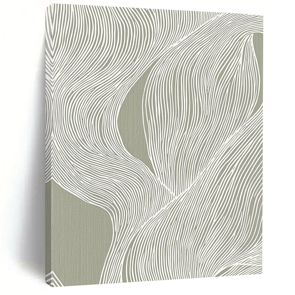 Contemporary hand-painted abstract artwork featuring fluid white lines on a gray background inspired by Edo woodblock prints, perfect for elegant interior decor. DLZ1431