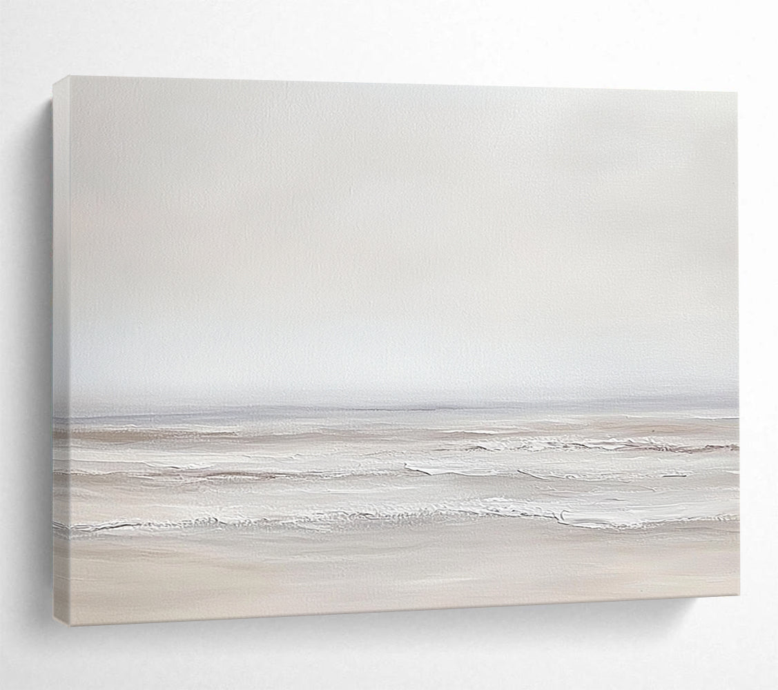 “Soft Gray Seaside” - Gray, white, beige, minimalist, Seascape Painting HB0625