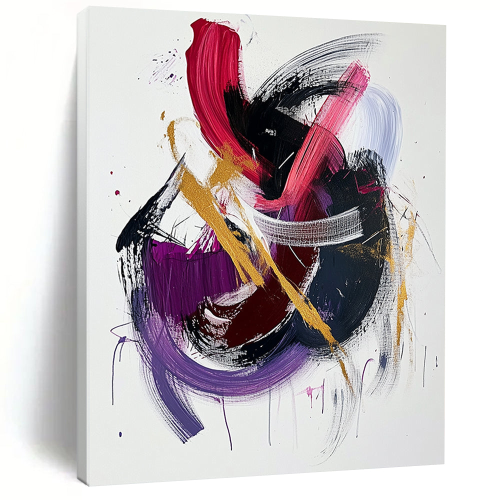 White, Pink, Purple, Gold, Bold Strokes "Vibrant Energy" Abstract Painting On Canvas HB036