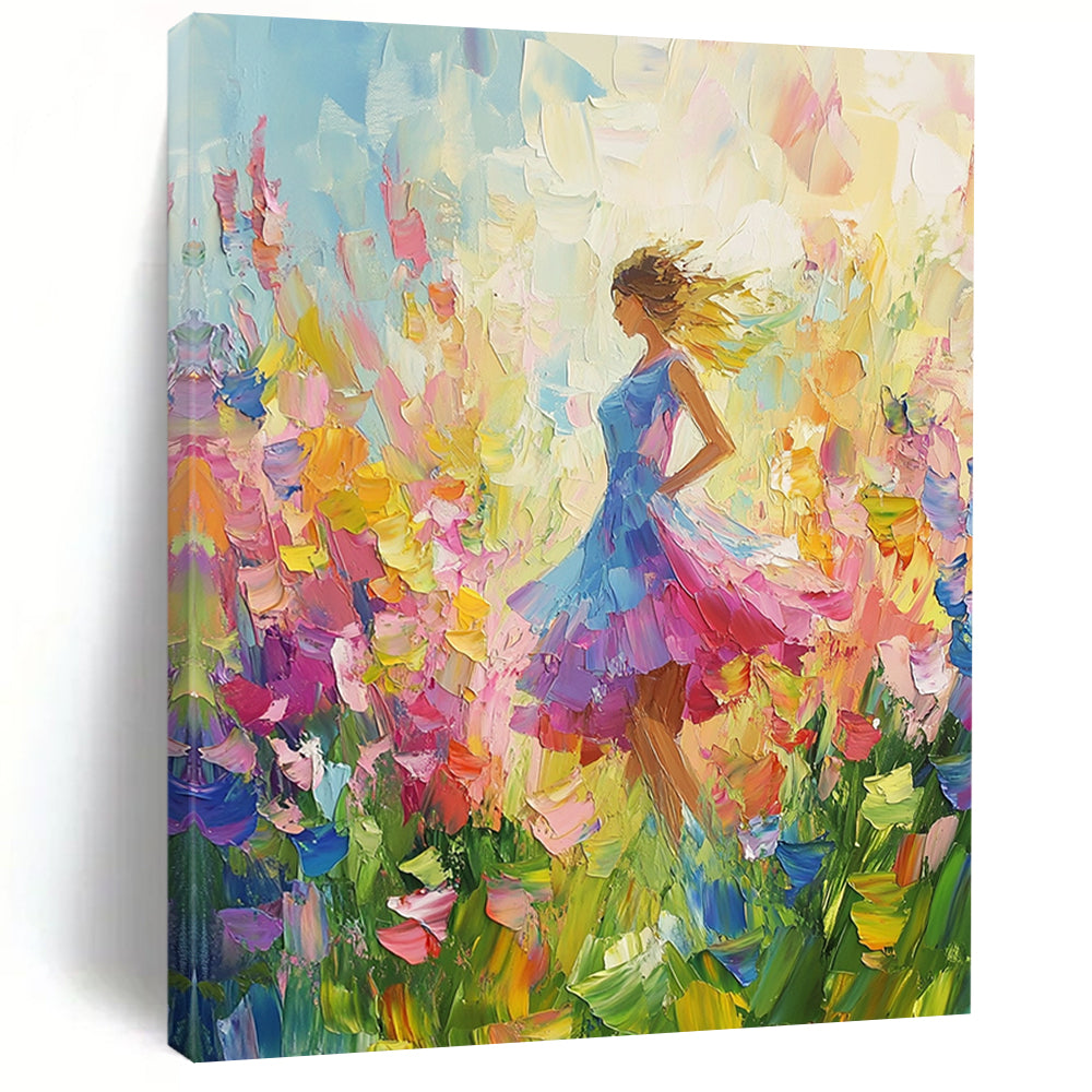 Vibrant contemporary abstract painting featuring colorful wildflowers with a palette knife technique against a soft-hued background. Perfect for brightening any space. DLZ1570