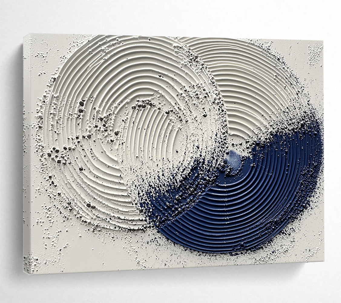 “Textured Circular Abstract” - White, Navy Blue with Raised Circles - Painting On Canvas HB1385