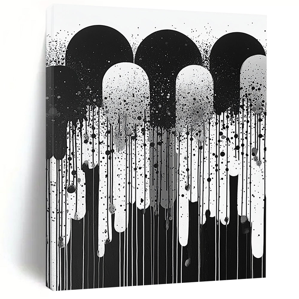 Black, White and Gray Dripping Shapes "Moody Meltdown" Painting On Canvas HB285
