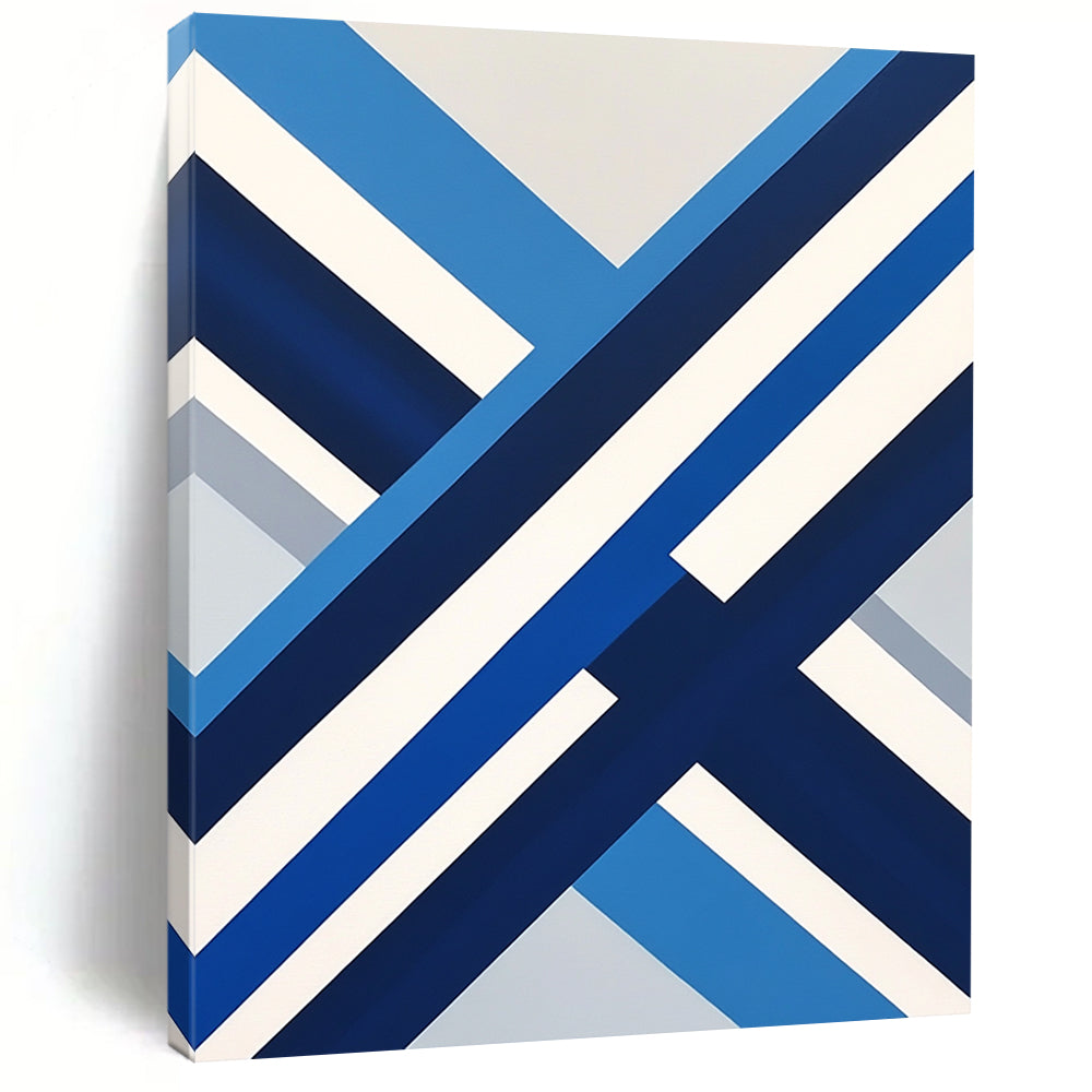 Contemporary abstract art featuring a blue and white Swedish flag in a flat view, inspired by David Hockney's style. DLZ1152