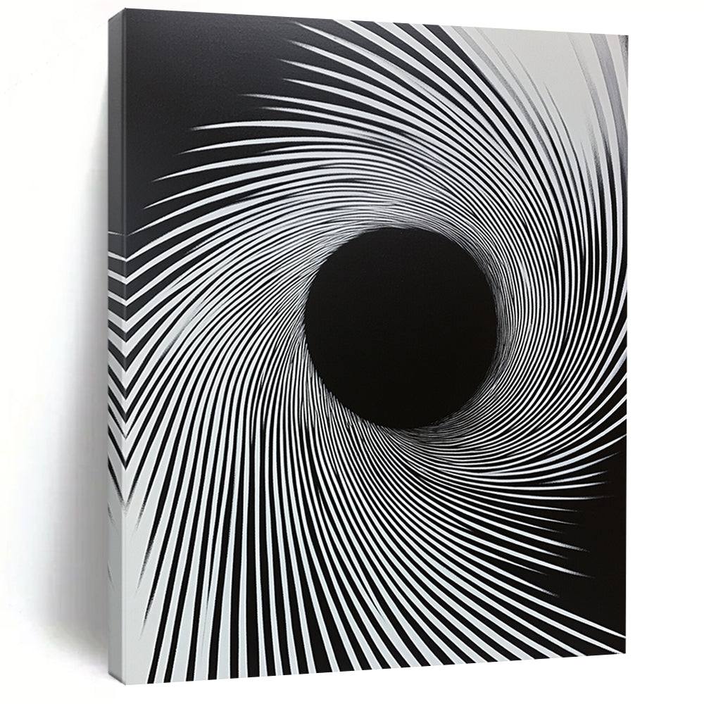 Black & White Radial Lines - “Hypnotic Tunnel Vision” Painting On Canvas HB183