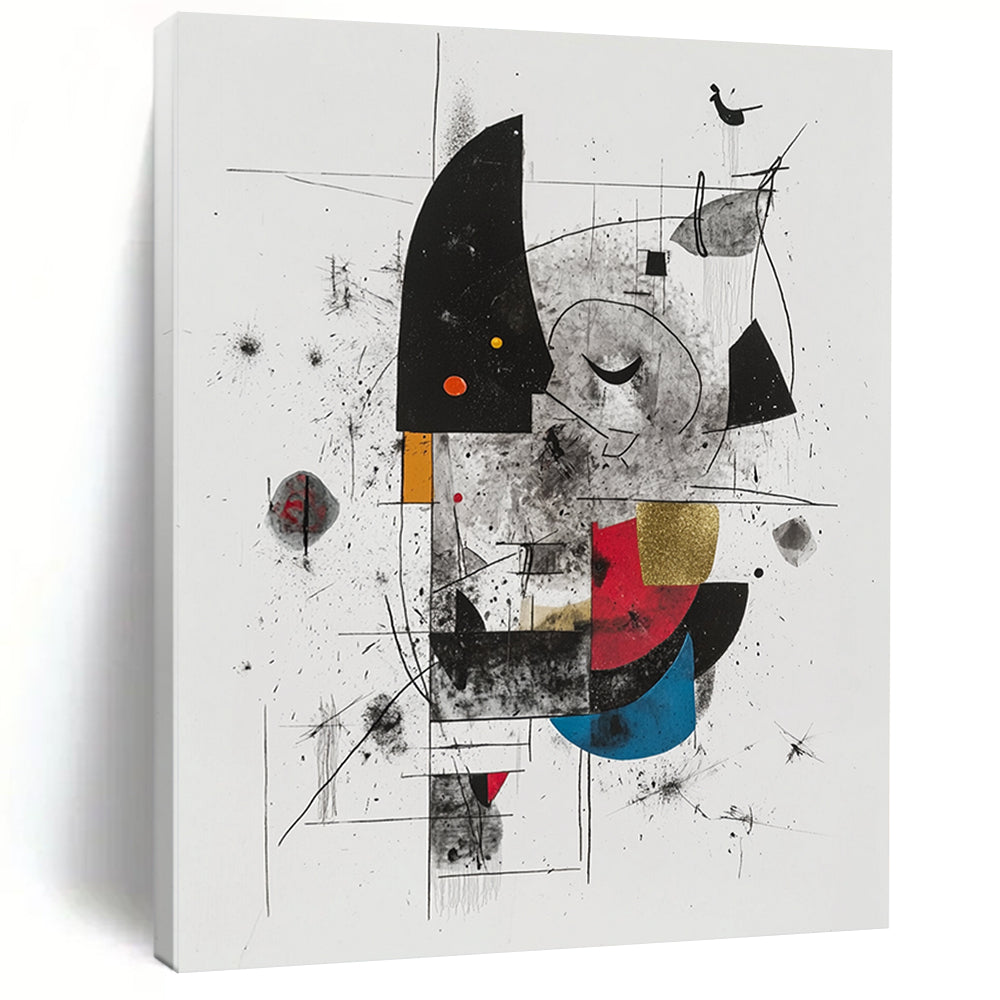 Black, Gray, Gold, Red, Blue and Yellow Abstract Composition "Vibrant Chaos" Painting On Canvas HB333